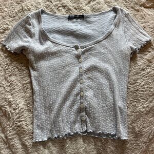 Brandy Melville Light Blue Floral Button-Up Blouse